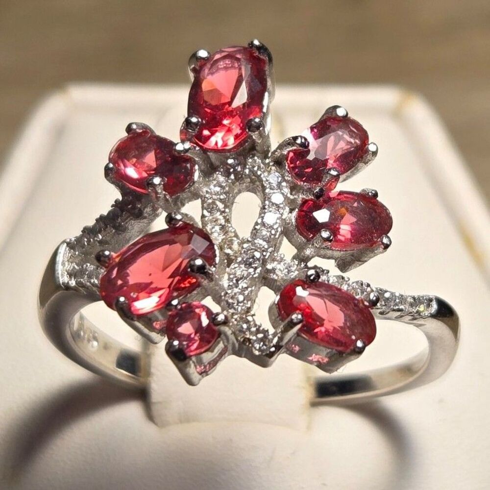 Red Stone Cocktail vintage sterling silver ring sz 8.5